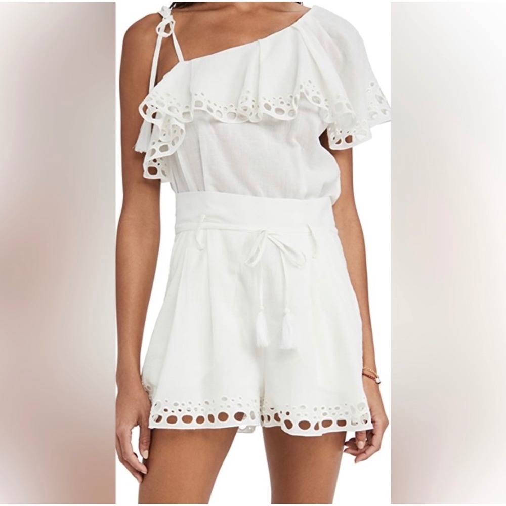 IRO Napili Asymmetrical One-Shoulder Linen Cotton Linen Blend Romper White 38/10